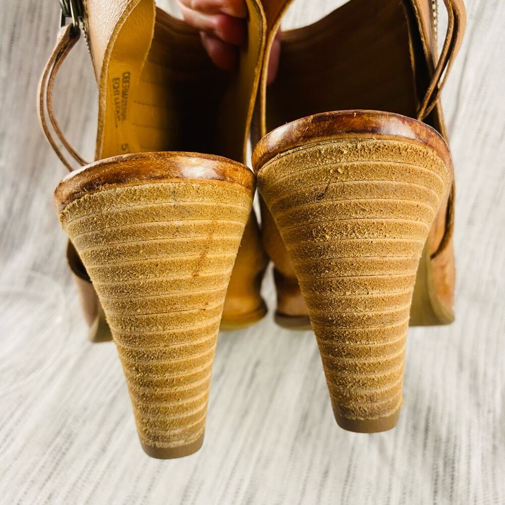 Paul Green Tan Leather Laser‎ Cut Open Toe Heeled Ankle Booties Size 5.5 - Picture 6 of 10